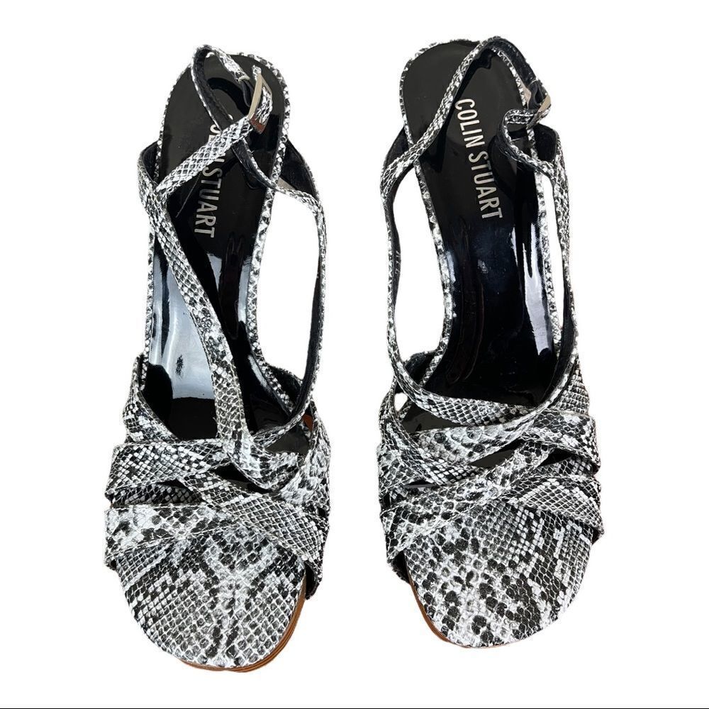 Colin Stuart heels black/white Snake Print strappy Sandal’s size 11 90s Y2K New